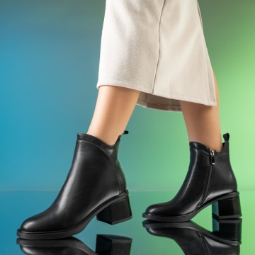 Botine dama cu toc gros negre din Piele naturala MOD14043, 2, modlet.ro