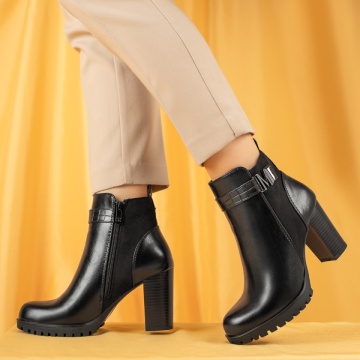 Botine dama, Botine dama cu toc gros negre MOD06705, modlet.ro