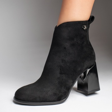 Botine dama cu toc gros negru suede MOD12389, 1, modlet.ro