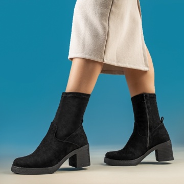 Botine dama cu toc gros negru suede MOD14064, 3, modlet.ro