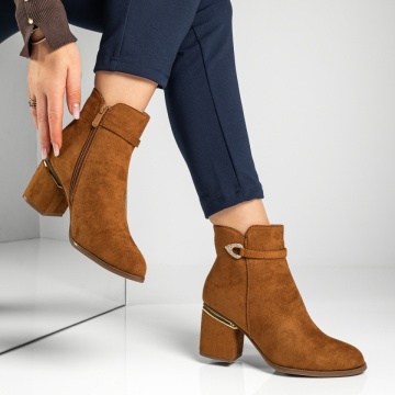 Botine dama cu toc gros si fermoar maro suede MOD12886, 4, modlet.ro
