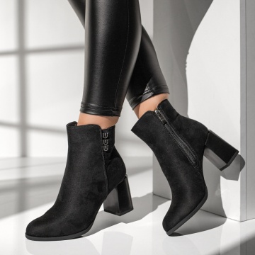 Botine dama cu toc gros si fermoar negru suede MOD12636, 3, modlet.ro