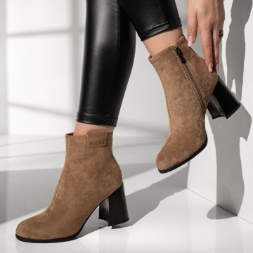 Botine dama cu toc khaki suede MOD12632, 2, modlet.ro