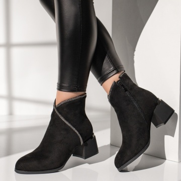Botine dama cu toc mic negru suede MOD12407, 2, modlet.ro