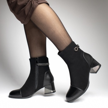 Botine dama cu toc negre suede si strasuri aplicate FLORINA9, 2, modlet.ro