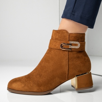 Botine dama cu toc si aplicatii cu pietre maro suede MOD12877, 2, modlet.ro