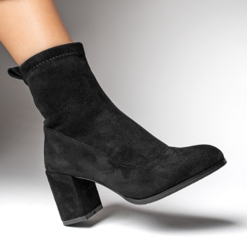 Botine dama cu toc si fermoar negru suede MOD12390, 3, modlet.ro