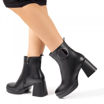 Botine dama cu toc si platforma negre din Piele naturala MOD10779, 2, modlet.ro