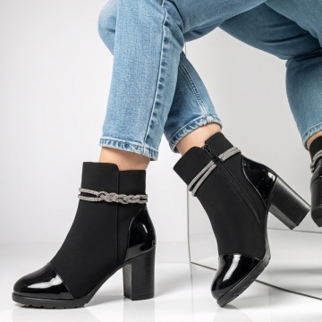 Botine dama cu toc si strasuri negru suede GINA22, 2, modlet.ro