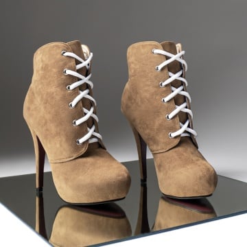 Botine dama cu toc subtire si platforma khaki suede ZEF12741, 1, zeforia.ro