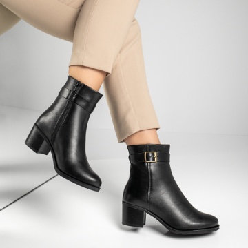 Botine dama negre cu fermoar si catarama din Piele naturala MOD07562, 3, modlet.ro