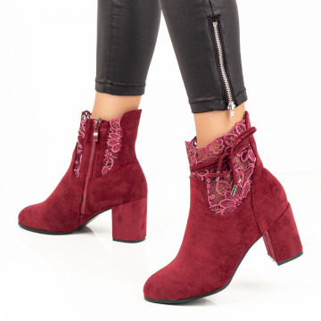 Botine dama suede rosii cu toc, fermoar si dantela MOD07089, 2, modlet.ro
