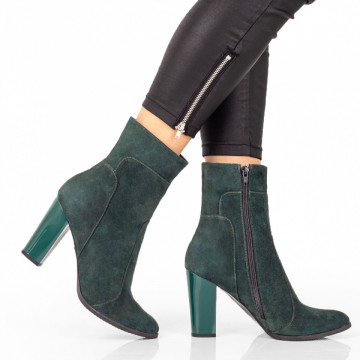 Botine dama verzi suede cu fermoar si toc din Piele naturala MOD07607, 2, modlet.ro
