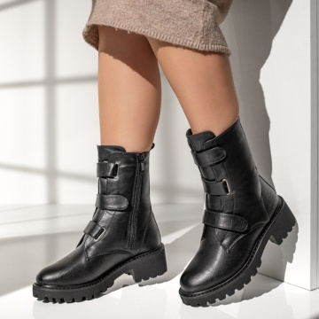 Cizme dama cu fermoar si curele negre MOD12706, 2, modlet.ro