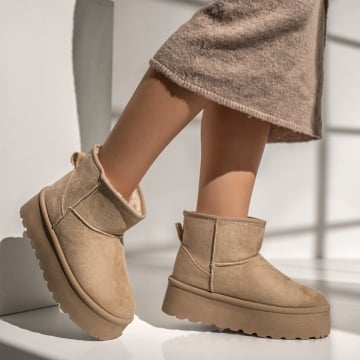 Cizme dama cu talpa groasa tip UG bej suede NINA9, 3, modlet.ro