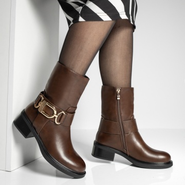 Cizme dama cu toc mic si fermoar maro MOD12917, 3, modlet.ro
