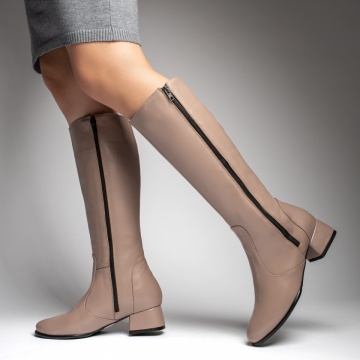 Cizme lungi cu fermoar nude Piele naturala MOD12292, 2, modlet.ro