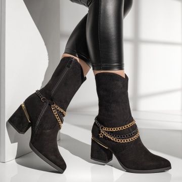 Cizme scurte cu lant negre suede MOD10761, 3, modlet.ro
