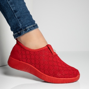 Espadrile dama cu perforatii din material textil rosii MOD13060, 4, modlet.ro