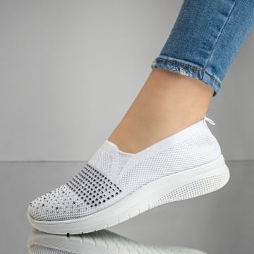 Espadrile sport dama cu pietre aplicate albe MOD13178, 3, modlet.ro