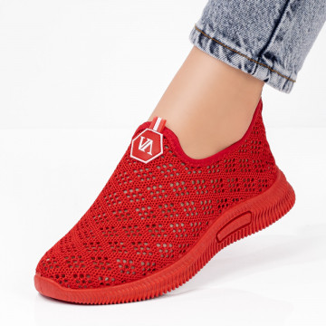 Espadrile sport dama din material textil cu perforatii rosii MOD08409, 3, modlet.ro