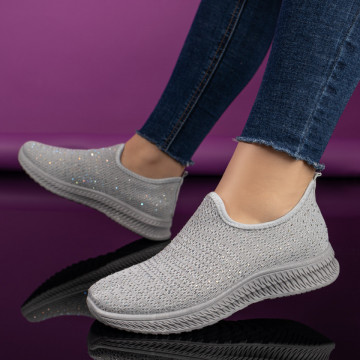 Espadrile sport dama gri cu strasuri atasate MOD09087, 4, modlet.ro