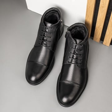 REDUCERI INCALTAMINTE, Ghete barbati cu fermoar negre din Piele naturala MOD10564, modlet.ro