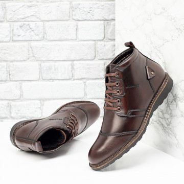 Ghete casual barbati cu siret maro inchis din Piele naturala MOD10568, 1, modlet.ro