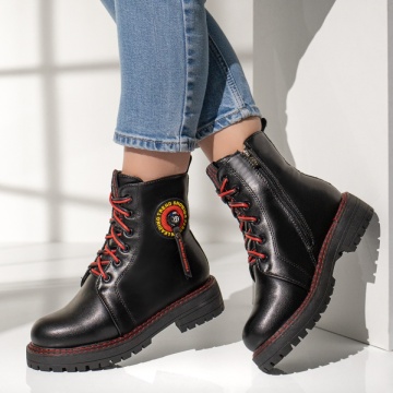 Ghete cu siret si fermoar dama negre cu rosu MOD07156, 4, modlet.ro