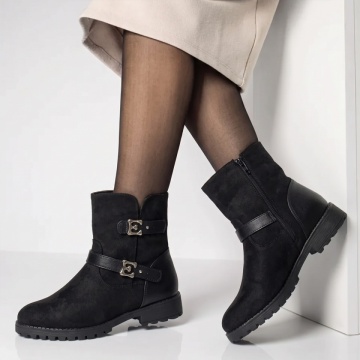 Ghete dama cu accesoriu decorativ negru suede LILI45, 2, modlet.ro