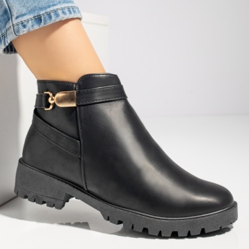 Ghete dama cu accesoriu metalic negre MOD12303, 4, modlet.ro