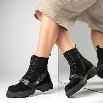 Ghete dama cu catarama si fermoar negru suede MOD12839, 2, modlet.ro