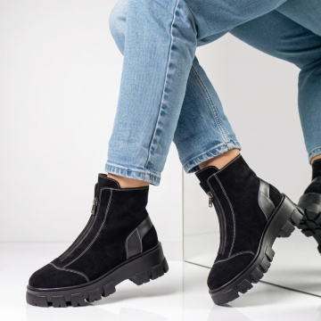 Ghete dama cu fermoar negre suede din Piele naturala MOD06567, 2, modlet.ro