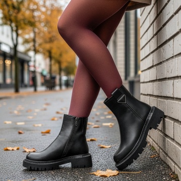 Ghete Dama, Ghete dama cu fermoar si accesoriu metalic negre din Piele naturala MOD14030, modlet.ro