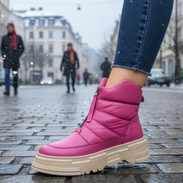 Ghete dama cu fermoar si talpa groasa roz din Piele naturala MOD10460, 3, modlet.ro