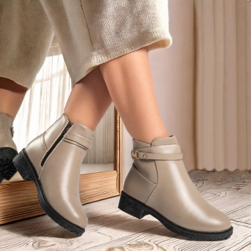 Ghete dama cu fermoar si talpa joasa bej MOD10853, 3, modlet.ro