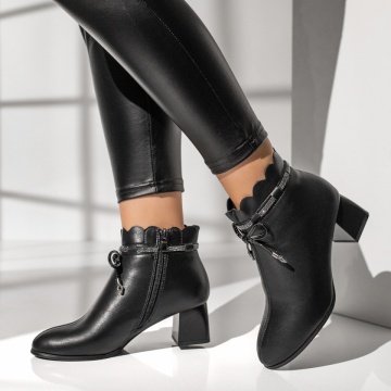 Ghete dama cu fermoar si toc gros negre MOD12398, 4, modlet.ro