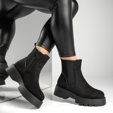 Ghete dama cu insertie de material elastic negru suede MOD12812, 4, modlet.ro