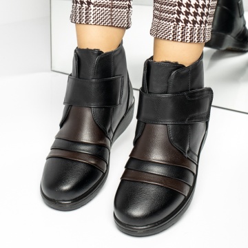 Ghete imblanite, Ghete dama cu platforma negru cu maro MOD14157, modlet.ro