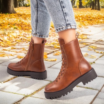 Ghete dama cu siret, fermoar si talpa groasa maro MOD07204, 3, modlet.ro