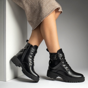 Ghete Dama, Ghete dama cu siret si accesoriu detasabil negre MOD12859, modlet.ro