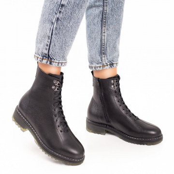 Ghete dama cu siret si fermoar negre din Piele naturala MOD05386, 4, modlet.ro