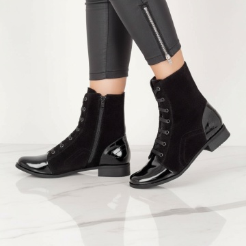 Ghete dama cu siret si fermoar negru suede din Piele naturala MOD07602, 3, modlet.ro