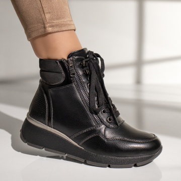 Ghete dama cu siret si platforma negre MOD12354, 4, modlet.ro