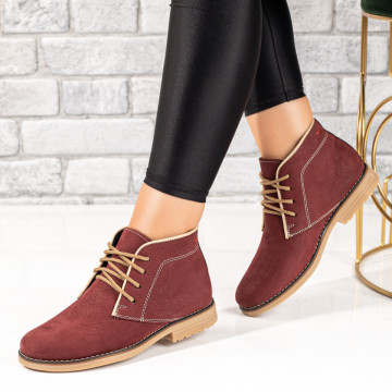 Ghete dama cu siret visinii suede din Piele naturala MOD10365, 3, modlet.ro