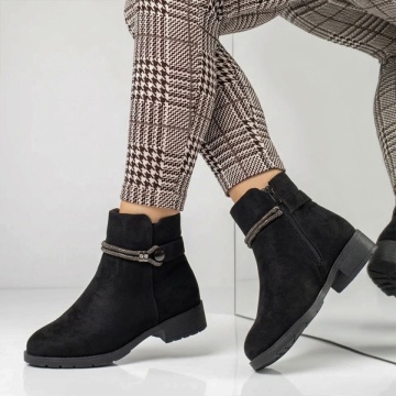 Ghete dama cu strasuri si fermoar negru suede IRIS51, 2, modlet.ro