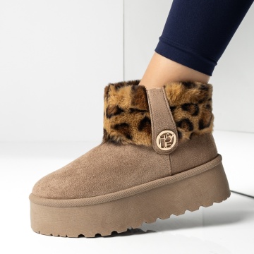 Ghete imblanite, Ghete dama cu talpa groasa khaki suede MOD14115, modlet.ro