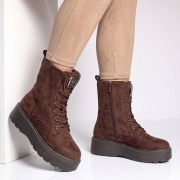 Ghete dama cu talpa groasa maro suede NINA19, 2, modlet.ro
