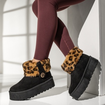Ghete Dama, Ghete dama cu talpa groasa negru suede MOD14115, modlet.ro