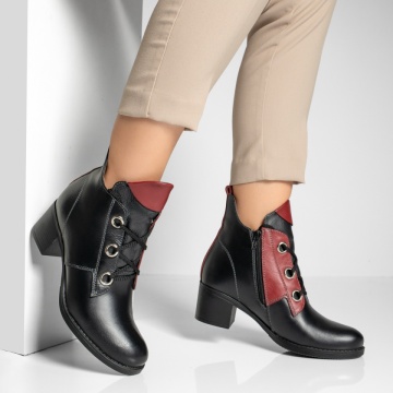 Ghete dama cu toc gros negre din Piele Naturala MOD10369, 4, modlet.ro